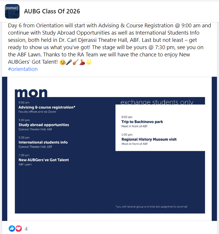A post in Class of 2026 Facebook group.