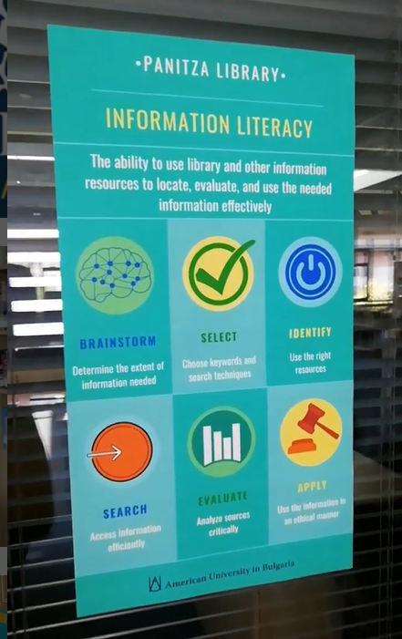 An information poster in Panitza Library. Borislav Bochev for AUBG Daily.