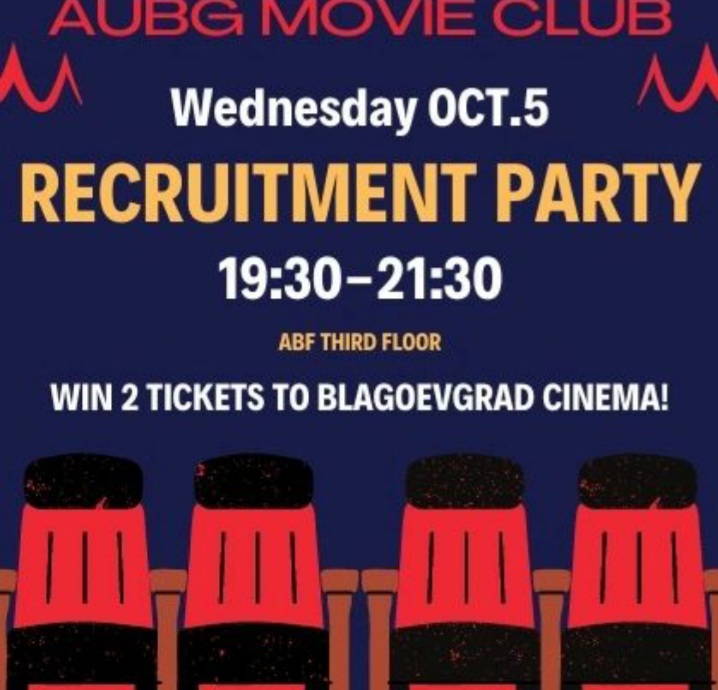 Movie Club recruitment party poster, Image courtesy of @aubgmovieclub on Instagram 