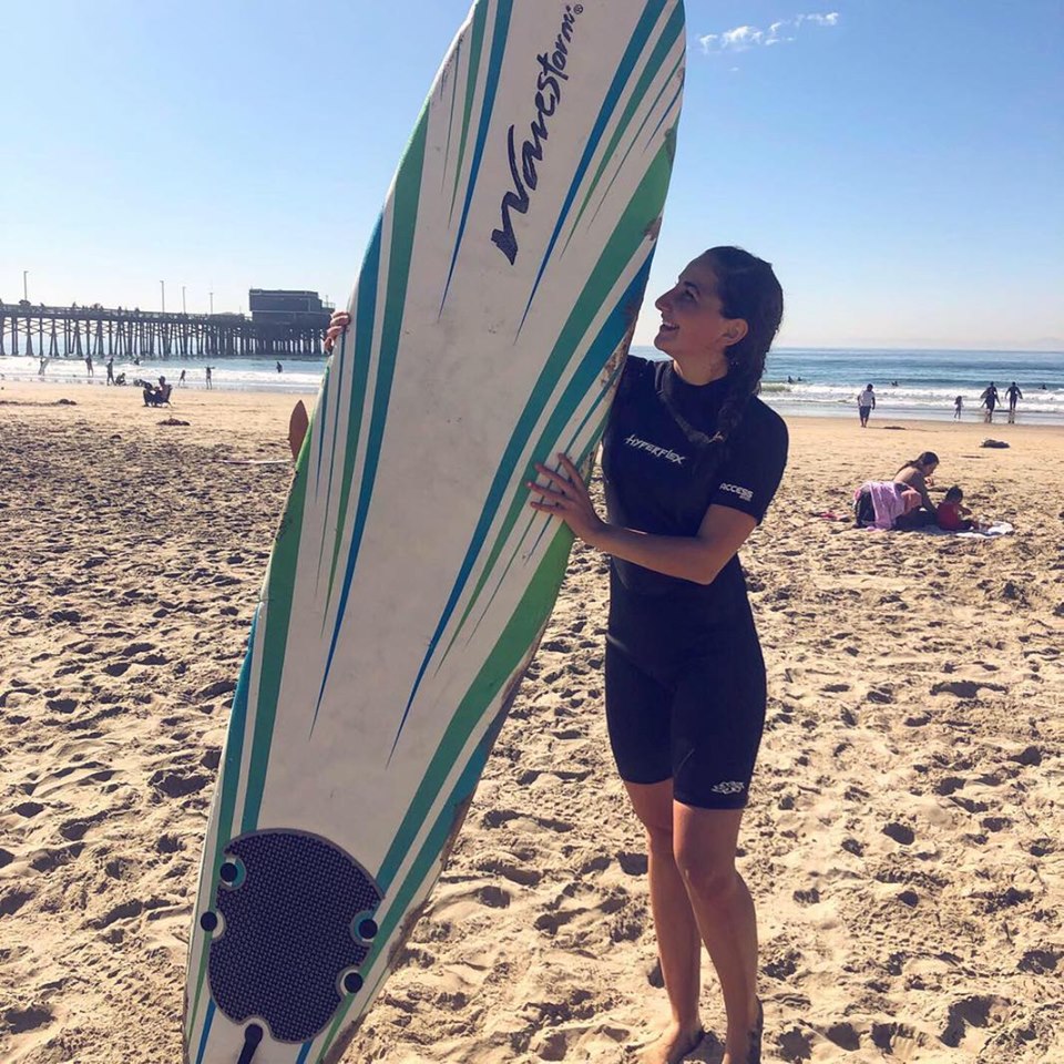 Megi Stoyanova right after surfing in Newport Beach, Orange County, personal archive.