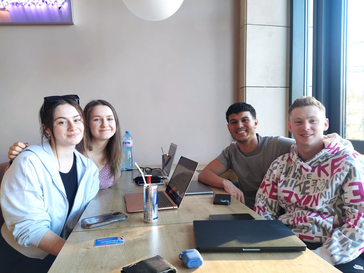 Nikola, Erasmus student, Latvia. Brian, Erasmus student, France. Erica, Exchange student, USA.