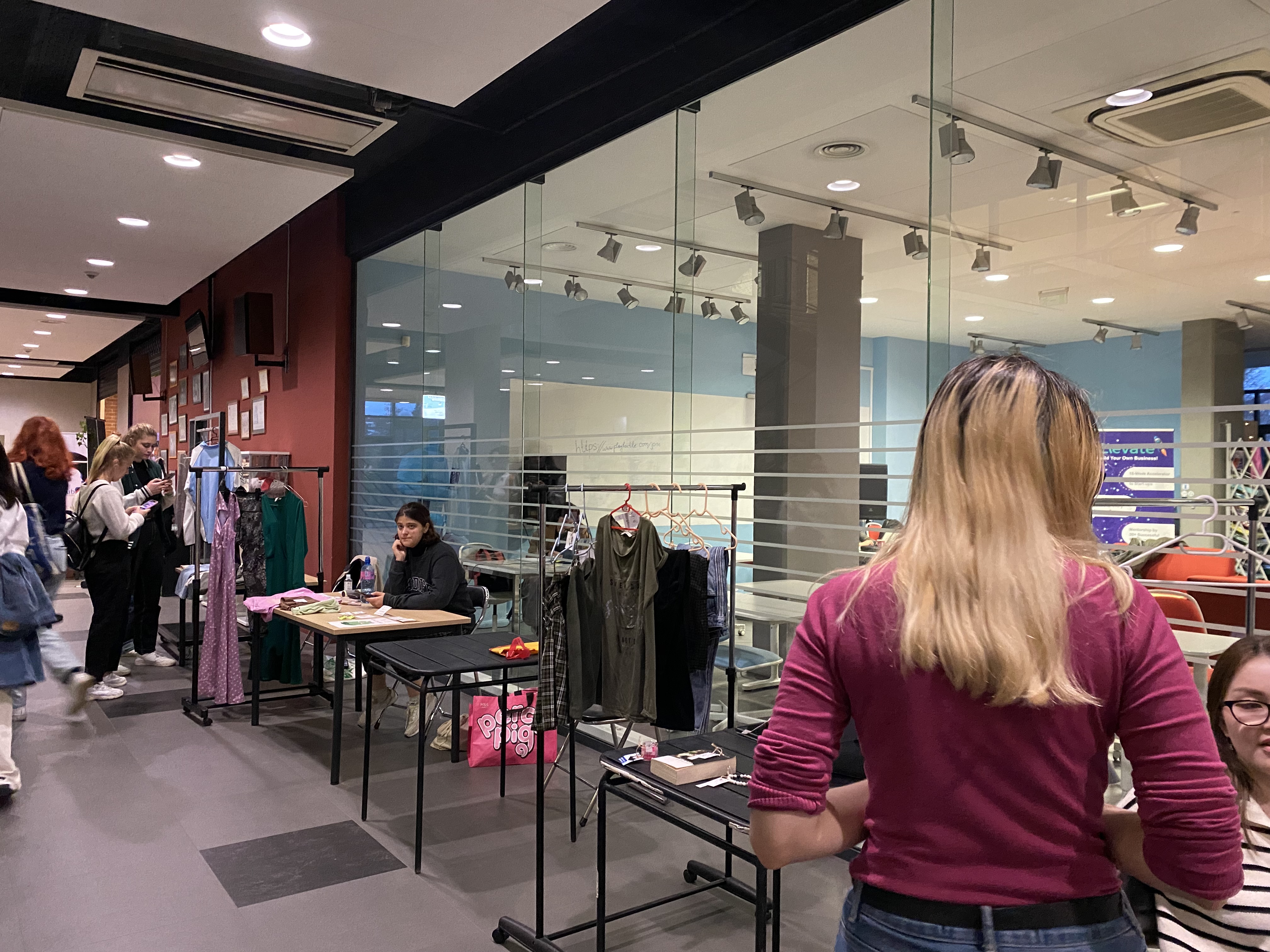 Students selling or buying second hand clothes in ABF, AUBG. Photo courtesy of Sofia Boneva