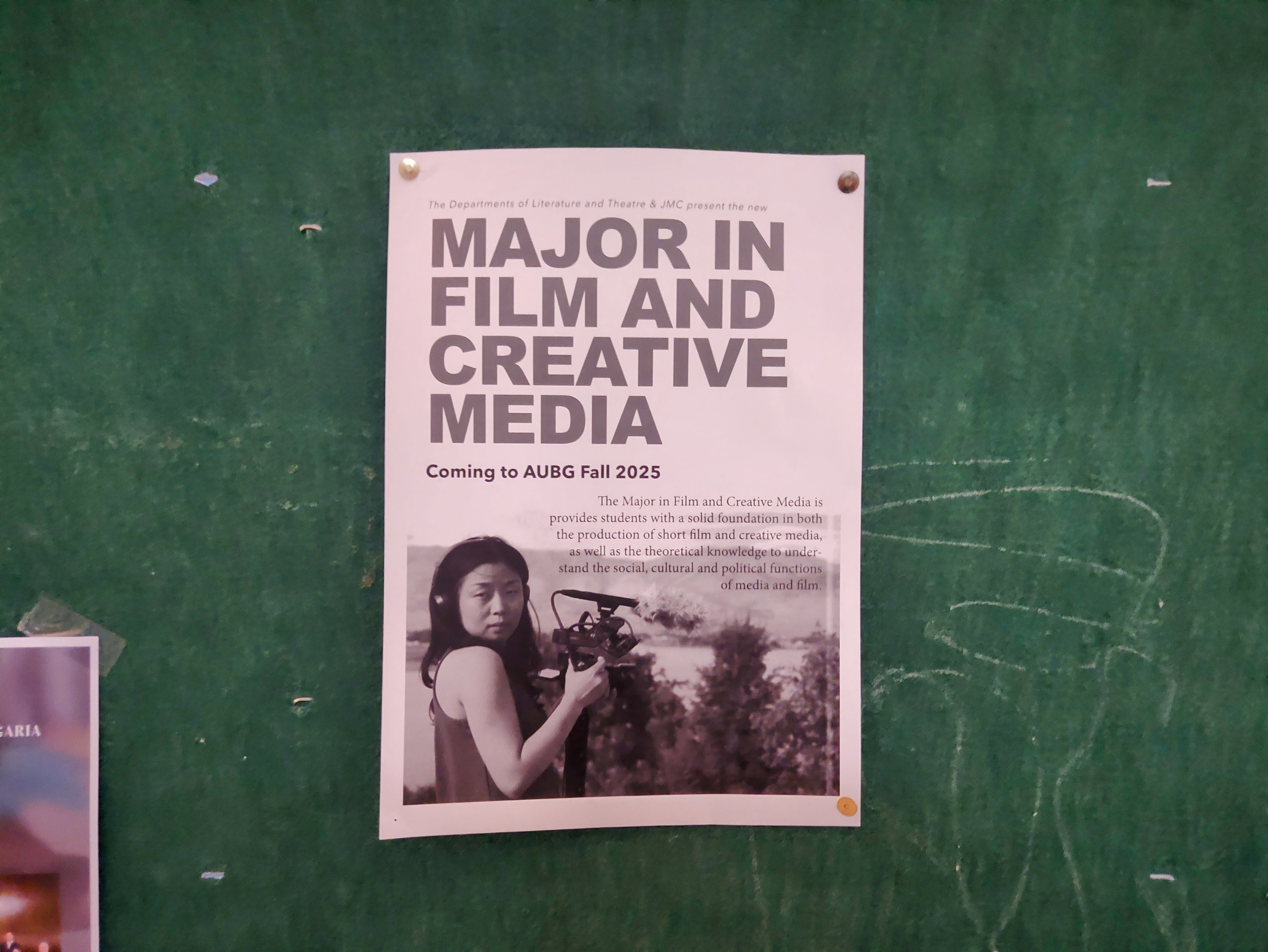 A poster advertising the film major in Main Building. Photo courtesy of Kaloyan Ivanov 