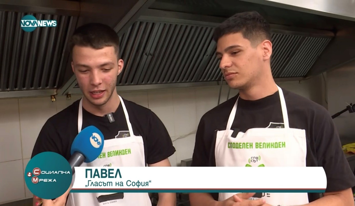 Pavel with his friend and colleague Velizar on the set of one of the charity initiatives. Personal archive.