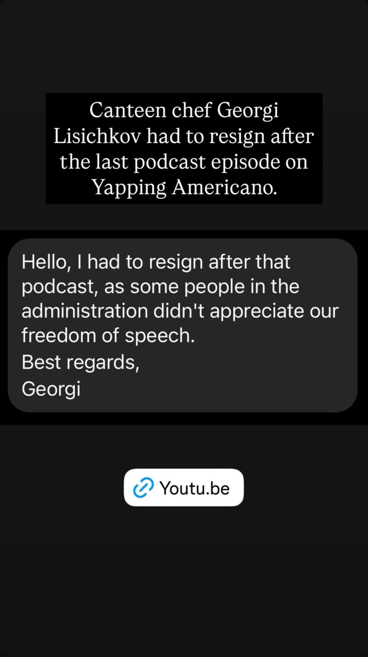 A screenshot of the story of Yapping Americano. The Instagram profile of the podcast.