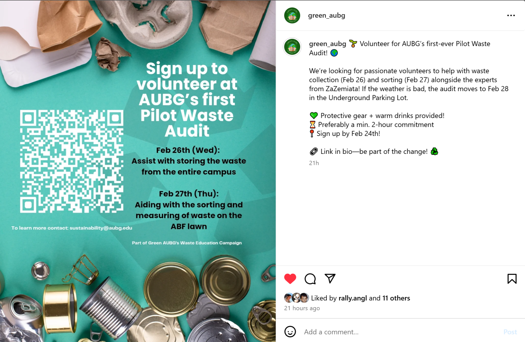 Instagram page of Green AUBG