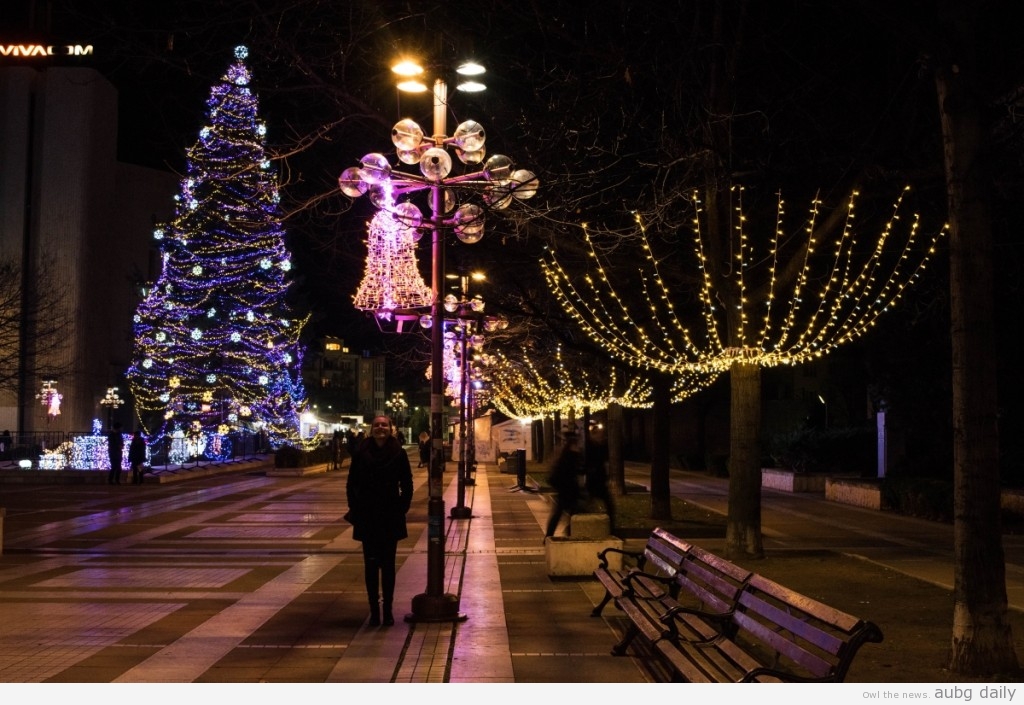 The beauty of Christmas lights at night; Steliyana Yordanova for AUBG Daily.